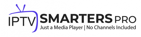 IPTV Smarters Pro logo with text 'Just a Media Player | No Channels Included' on a white background